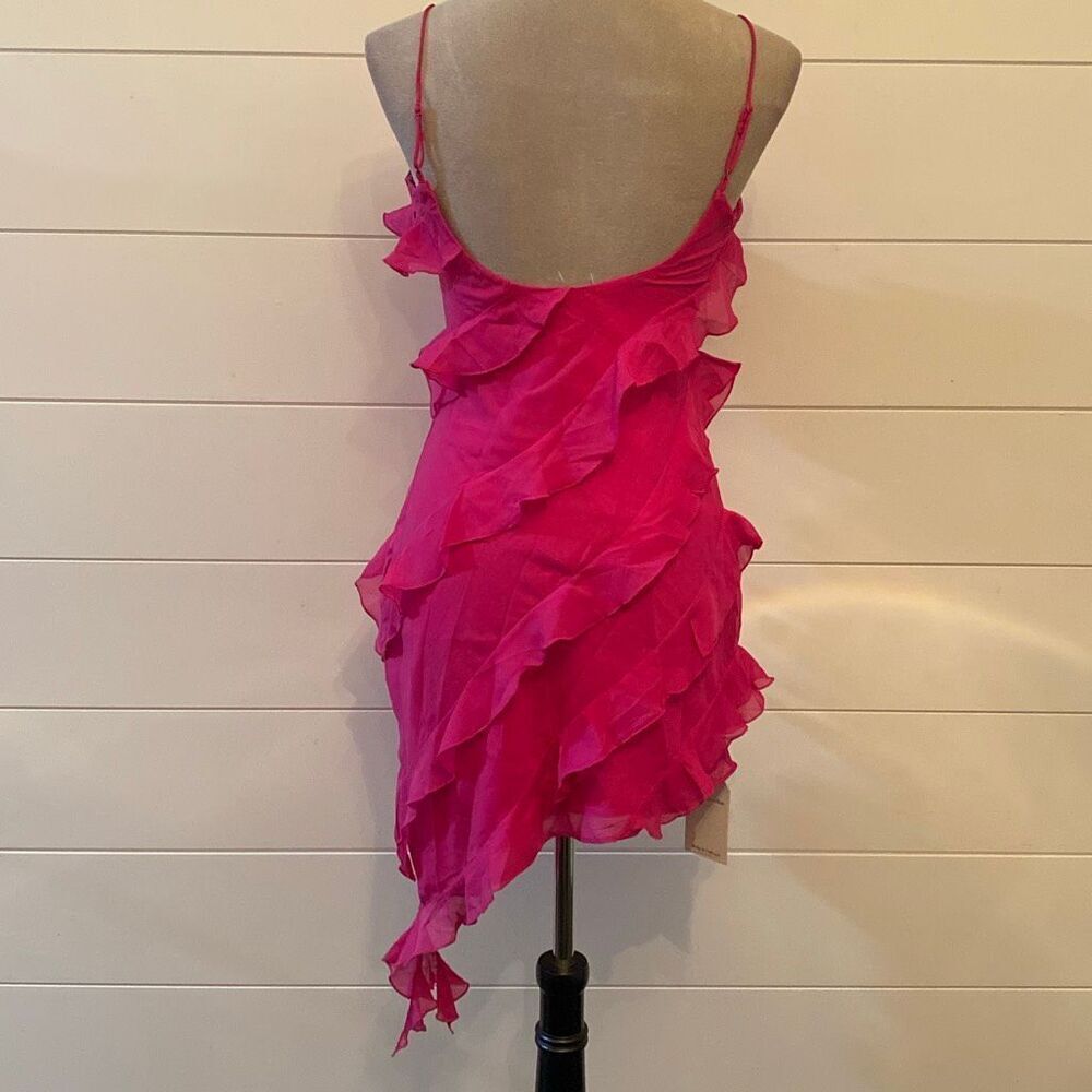 NWT Abercrombie & Fitch Vibrant Pink Asymmetric Ruffled Mini Dress Vneck adjusta - Picture 7 of 12